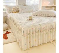 Odot Quilted Valance Fitted Sheet, Extra Deep Fitted Valance Sheets Single Double King Size Bedsheet with Skirt Flower Style Soft Microfibre Frilled Bedsheets Easy Care (Bow-Knot,120x200cm)