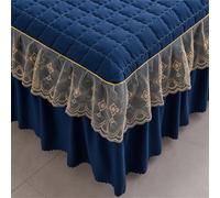 Odot Quilted Valance Fitted Sheet, Solid Color Fitted Valance Sheets Lace Edge Design Frilled Bed Base Valance Sheet Bed Sheet with Skirt, Easy Care Machine Washable (Navy Blue,200x220cm)