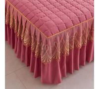 Odot Quilted Valance Fitted Sheet, Solid Color Fitted Valance Sheets Lace Edge Design Frilled Bed Base Valance Sheet Bed Sheet with Skirt, Easy Care Machine Washable (Dark Pink,138x190cm)
