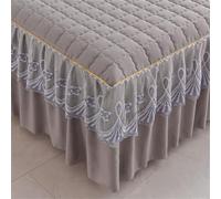 Odot Quilted Valance Fitted Sheet, Solid Color Fitted Valance Sheets Lace Edge Design Frilled Bed Base Valance Sheet Bed Sheet with Skirt, Easy Care Machine Washable (Light Grey,138x190cm)