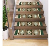 Odot Retro Bohemian Stair Pads, Silent Stair Mats, Stair Runner Carpet Treads, Non-Slip Washable Stair Carpet, Stairslide Carpets Rugs for Elders, Kids & Pets Safety Mats (Green,Set of 14)