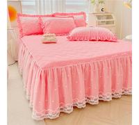 Odot Rose Flower Quilted Valance Fitted Sheet, Lace Edge Design Fitted Valance Sheets Frilled Bed Base Valance Sheet Bed Sheet, Fit Over Mattress & Down to the Floor (Pale Pink,180x220cm)