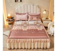 Odot Satin Fitted Sheet, Fitted Valance Sheets and 2 Pillowcases - Frilled Bed Base Valance Sheet Bed Sheet with Skirt, Fit Over Mattress & Down to the Floor (Elegant Style,180x220cm)