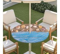 Odot Seashell Print Outdoor Tablecloth with Parasol Hole, Elastic Edge Round Fitted Table Cloth Protector Waterproof,Wipe Clean Table Cover for Garden Party (Cameo Shell 6,M)