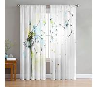 Odot Semi Sheer Curtains for Bedroom Living Room, 3D Flower Style Rod Pocket Voile Net Curtains for Windows Indoor 2 Panels Light Filtering Translucent Tulle Voile Panel (Dandelion,55x83in)