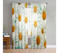Odot Semi Sheer Curtains for Bedroom Living Room, 3D Flower Style Rod Pocket Voile Net Curtains for Windows Indoor 2 Panels Light Filtering Translucent Tulle Voile Panel (Daisy,31x45in)