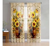 Odot Semi Sheer Curtains for Bedroom Living Room, Rod Pocket Voile Net Curtains for Windows Indoor 2 Panels 3D Flower Pattern Translucent Tulle Voile Panel (European Style C,W 31 H45in)