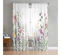 Odot Semi Sheer Curtains for Bedroom Living Room, Rod Pocket Voile Net Curtains for Windows Indoor 2 Panels 3D Flower Pattern Translucent Tulle Voile Panel (Floral B,W 42 H83in)