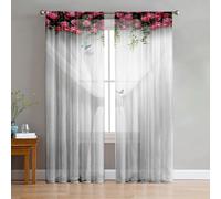 Odot Sheer Curtains Rod Pocket, Semi Sheer Curtains for Bedroom 2 Panels Net Voile for Windows 3D Flower Pattern Light Filtering Translucent Tulle Voile Panel (Butterfly,W 51 H71in)