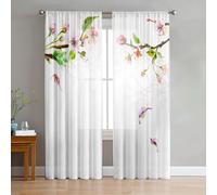 Odot Sheer Curtains Rod Pocket, Semi Sheer Curtains for Bedroom 2 Panels Net Voile for Windows 3D Flower Pattern Light Filtering Translucent Tulle Voile Panel (Peach Blossom,W 55 H96in)