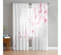 Odot Sheer Curtains Rod Pocket, Semi Sheer Curtains for Bedroom 2 Panels Net Voile for Windows 3D Flower Pattern Light Filtering Translucent Tulle Voile Panel (Pink Petal,W 51 H83in)