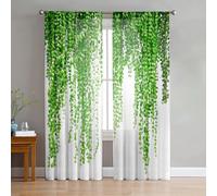 Odot Sheer Curtains Rod Pocket, Semi Sheer Curtains for Bedroom 2 Panels Net Voile for Windows 3D Leaf Pattern Light Filtering Translucent Tulle Voile Panel (Vine,W 51 H83in)