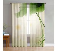 Odot Sheer Curtains Rod Pocket, Semi Sheer Curtains for Bedroom 2 Panels Net Voile for Windows 3D Leaf Pattern Light Filtering Translucent Tulle Voile Panel (Lotus Leaf,W 42 H83in)