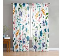 Odot Sheer Curtains Rod Pocket, Semi Sheer Curtains for Bedroom 2 Panels Net Voile for Windows 3D Leaf Pattern Light Filtering Translucent Tulle Voile Panel (Plant,W 55 H83in)