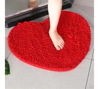 Odot Slip-Resistant Chenille Heart Shaped Bath Mats Rugs, Extra Soft and Absorbent Bathmat Toilet Shower for Bathroom Doormats Kitchen Door Way Feet Mat Washable Carpet (Red,70 * 80cm)