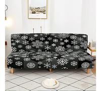 Odot Sofa Cover Snowflakes Print Armless Sofa Covers 1-3 Seater, Stretch Sofa Slipcovers Washable Furniture Universal Sofa Cover Folding Sofa Bed Slipcover (M(160-190cm),Black 3)