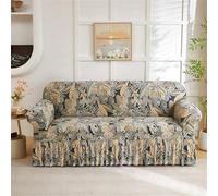 Odot Sofa Cover with Skirt, Leaf Print High Stretch Sofa Cover 1 2 3 4 Seater, Breathable Super Soft Non Slip Slipcovers for Living Room Dogs Cats Pet Furniture Protector (Khaki,1 Seater)
