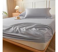 Odot Soft Microfibre Embossed Fitted Sheet, Solid Color All Around Elastic Fitted Sheet Deep Pocket for Single Double King Size Bed, Breathable Bedsheet Fade Resistant (Light Grey,90x200+15cm)