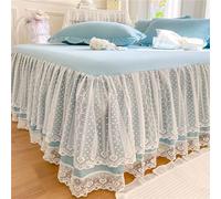Odot Solid Color Valance Sheet, White Lace Edge Design Fitted Sheet with Frilled Base, Lightweight Easy Care Washable (Pale Blue,180x220cm)