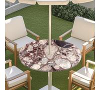 Odot Stone Print Outdoor Tablecloth with Parasol Hole, Elastic Edge Round Fitted Table Cloth Protector Waterproof,Wipe Clean Table Cover for Garden Party (Cobblestone 5,M)