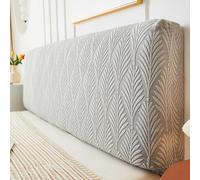 Odot Stretch Jacquard Headboard Cover for Single Double King Size Bed, Solid Color All-inclusive Dustproof Washable Bed Head Cover for Upholstered Headboard Bedroom Decor (Leaf Gray,180cm)