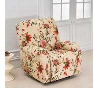 Odot Stretch Recliner Chair Cover, 4 Piece 3D Flower Leaf Pattern Couch Sofa Slipcover with Pockets, All-Inclusive Fit Furniture Protector for Recliner (Beige-Red 2,One Size)