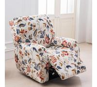 Odot Stretch Recliner Chair Cover, 4 Piece 3D Flower Leaf Pattern Couch Sofa Slipcover with Pockets, All-Inclusive Fit Furniture Protector for Recliner (Beige Red Blue B,One Size)