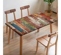 Odot Stretch Tablecloth, Rectangular Table Cover with Elastic Edged, 3D Wood Grain Washable Fitted Protector for Banquet Folding Desk Event Wedding (Wooden Board 6,170x95cm)
