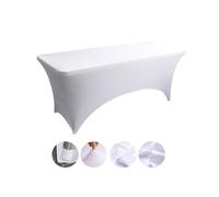 Odot Stretchable Tablecloths 4/5/6/8ft, Stretch Spandex Tablecloth Table Cover Washable Wrinkle Resistant Table Cloth Tablecover Rectangle for Cocktail Banquet Folding Table (White,5FT:153x75cm)