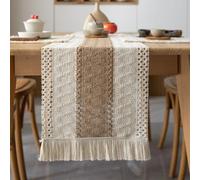 Odot Table Runner Vintage Fringe Boho, Seasonal Fall Winter Machine Washable Kitchen Dining Table Decoration long tablecloth, for Thanksgiving Events Home Party Decor (30x200cm,Khaki white C)