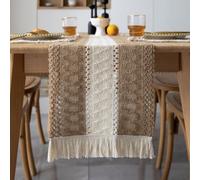 Odot Table Runner Vintage Fringe Boho, Seasonal Fall Winter Machine Washable Kitchen Dining Table Decoration long tablecloth, for Thanksgiving Events Home Party Decor (30x400cm,Khaki white A)