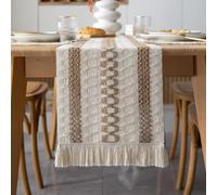 Odot Table Runner Vintage Fringe Boho, Seasonal Fall Winter Machine Washable Kitchen Dining Table Decoration long tablecloth, for Thanksgiving Events Home Party Decor (30x240cm,Khaki white B)