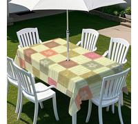 Odot Tablecloths Rectangular Wipe Clean with Umbrella Parasol Hole and Zipper, Table Cover Waterproof Garden Outdoor Table Cloth for Garden, BBQ, Party, 3D Retro Flowers (Plaid,213x152cm)