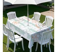 Odot Tablecloths Rectangular Wipe Clean with Umbrella Parasol Hole and Zipper, Table Cover Waterproof Garden Outdoor Table Cloth for Garden, BBQ, Party, 3D Retro Flowers (Leaves,305x152cm)