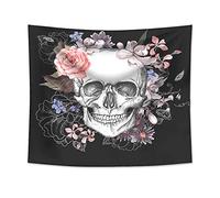 Odot Tapestry Wall Hanging, Skull Print Black and White Wall Art Tapestries Wall Decor Beach Towel Blanket Table Cloth Yoga Mat Rugs Bedsheet for Dorm Home Décor (90x64cm,Floral)