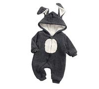 Odot Unisex Baby Hooded Winter Romper, Newborn Toddler Jumpsuit Rabbit Ear Velvet Zipper Snowsuit Pyjamas Cartoon Animal Boys Girls Winter Warm Onesies Outwear Outfits (18-24m,Dark Gray)