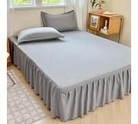Odot Valance Fitted Sheet, Extra Deep Fitted Valance Sheets Single Double King Size Bedsheet with Skirt Solid Color Soft Microfibre Frilled Bedsheets Easy Care (Light Gray,137x190cm)