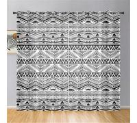 Odot Voile Curtains Net Living Room, Semi Sheer Eyelet Curtains Tulle Transparent Panels Window 2 Pack Ethnic Style Light Filtering Window Panel for Home Bedroom (Black + White,W 55 H 96in)