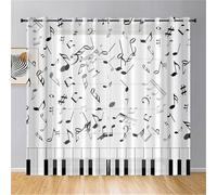 Odot Voile Net Curtains for Windows, 3D Musical Note Pattern Semi Sheer Transparent Curtain with Eyelets 2 Panels Light Filtering Tulle Window Panels for Living Room (White,55x63in)