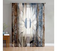 Odot Voile Net Curtains for Windows Living Room,3D Flower Style Rod Pocket Semi Sheer Curtains 2 Panels Light Filtering Translucent Tulle Voile Panel for Home Bedroom (Wood Board B,55x83in)