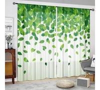 Odot Voile Net Curtains for Windows Living Room, 3D Green Leaf Pattern Rod Pocket Semi Sheer Curtains 2 Panels Light Filtering Translucent Tulle Voile Panel (Green Leaf B,55x96in)