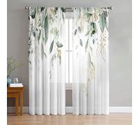 Odot Voile Net Curtains for Windows Living Room, 3D Leaf Pattern Rod Pocket Semi Sheer Curtains 2 Panels Light Filtering Translucent Tulle Voile Panel for Decorative (Gold Leaf A,31x45in)
