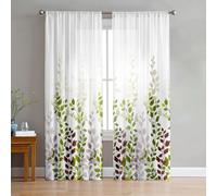 Odot Voile Net Curtains for Windows Living Room, 3D Leaf Pattern Rod Pocket Semi Sheer Curtains 2 Panels Light Filtering Translucent Tulle Voile Panel for Decorative (Plant A,42x63in)
