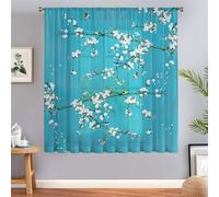 Odot Voile Net Curtains for Windows with Rod Pocket, 3D Flower Bird Pattern Semi Sheer Transparent Curtain 1 Panel Light Filtering Tulle Window Panels for Bedroom (Chinese Style,100x130cm)