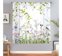 Odot Voile Net Curtains for Windows with Rod Pocket, 3D Flower Bird Pattern Semi Sheer Transparent Curtain 1 Panel Light Filtering Tulle Window Panels for Bedroom (Plant Flower,100x130cm)