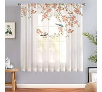Odot Voile Net Curtains for Windows with Rod Pocket, 3D Flower Bird Pattern Semi Sheer Transparent Curtain 1 Panel Light Filtering Tulle Window Panels for Bedroom (Blue Bird,100x130cm)