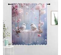 Odot Voile Net Curtains for Windows with Rod Pocket, 3D Flower Bird Pattern Semi Sheer Transparent Curtain 1 Panel Light Filtering Tulle Window Panels for Bedroom (Pink Flower,132x45cm)
