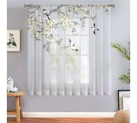 Odot Voile Net Curtains for Windows with Rod Pocket, 3D Flower Bird Pattern Semi Sheer Transparent Curtain 1 Panel Light Filtering Tulle Window Panels for Bedroom (Magnolia Flower,132x45cm)