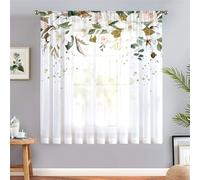Odot Voile Net Curtains for Windows with Rod Pocket, 3D Flower Pattern Semi Sheer Transparent Curtain 1 Panel Light Filtering Tulle Window Panels for Bedroom (Leaf,132x241cm)