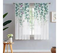 Odot Voile Net Curtains for Windows with Rod Pocket, 3D Green Leaf Pattern Semi Sheer Transparent Curtain 2 Panels Light Filtering Tulle Window Panels for Bedroom (Purple Flower,130x120cm)